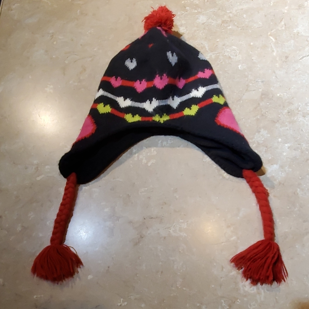 Joe Boxer Black HEART  Lined Beanie with Ear Flaps